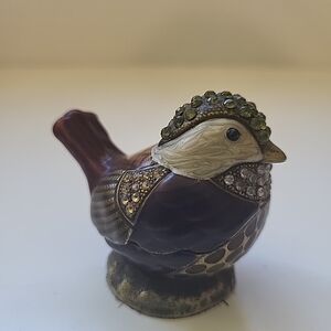 Vintage Jeweled Enamel Bird Trinket Box